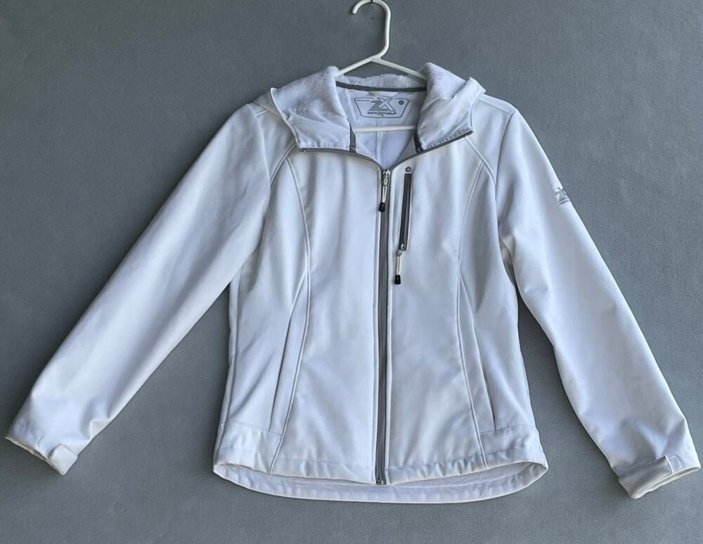 ZEROXPOSUR WOMENS HOODED SOFT SHELL JACKET WHITE FLEECE LINED COAT - SIZE SMALL